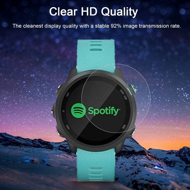 Tempered glass screen protector film on smartwatch display with clear protective layer.