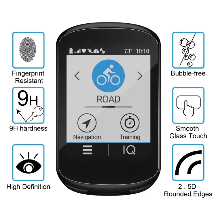 Tempered glass screen protector for a bike computer display, 9H hardness and smooth touch