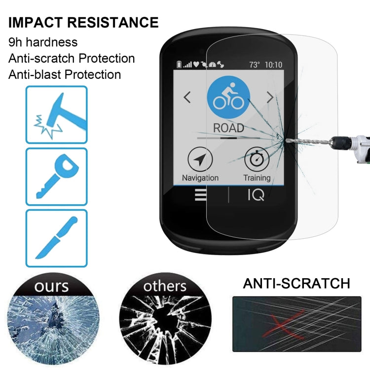 Tempered glass screen protector film for a bike computer display with anti-scratch coverage