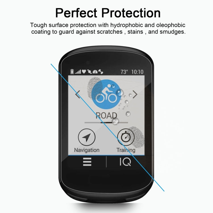 Tempered glass screen protector for a bike computer display with hydrophobic, smudge-resistant coating