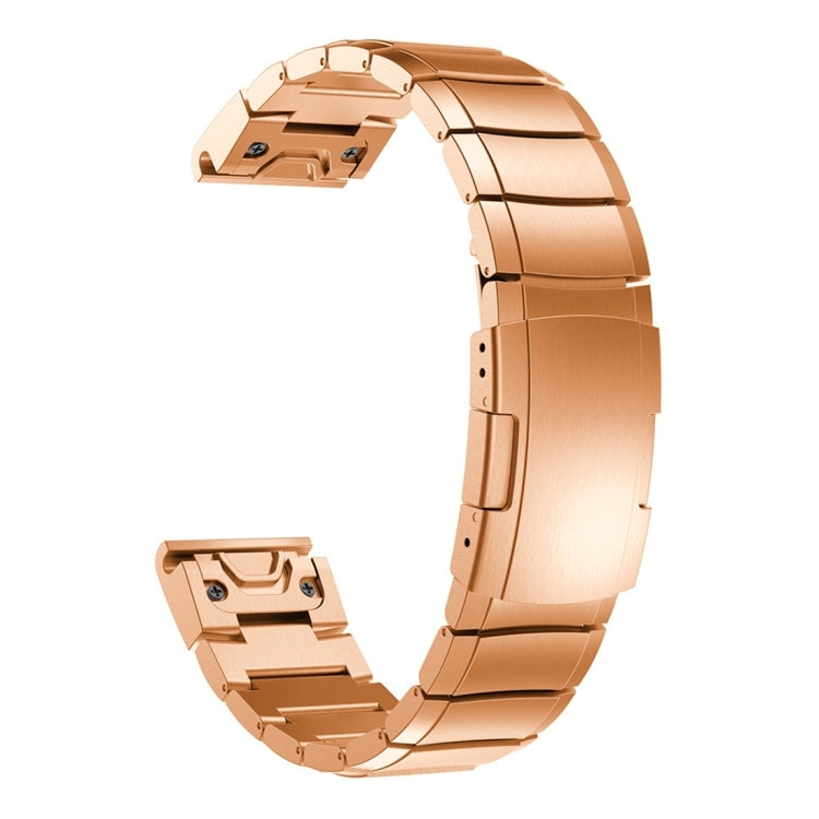 Rose gold metal watch band with quick-release end tool slot, 22mm.