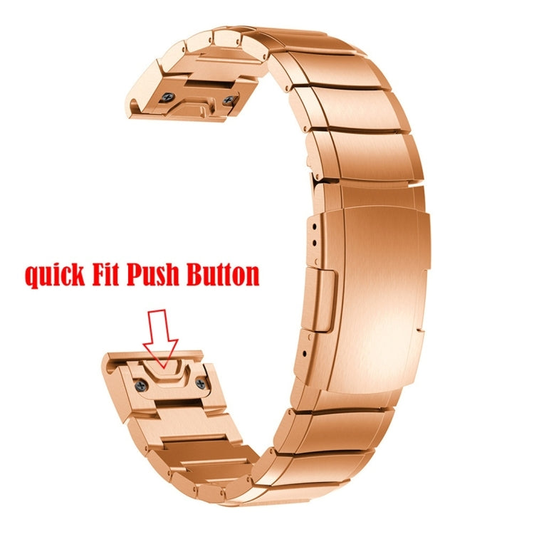 Rose gold steel watch band with push-button quick fit mechanism, 22mm.