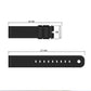 Black silicone smartwatch band, 85 mm by 127 mm, with metal buckle clasp