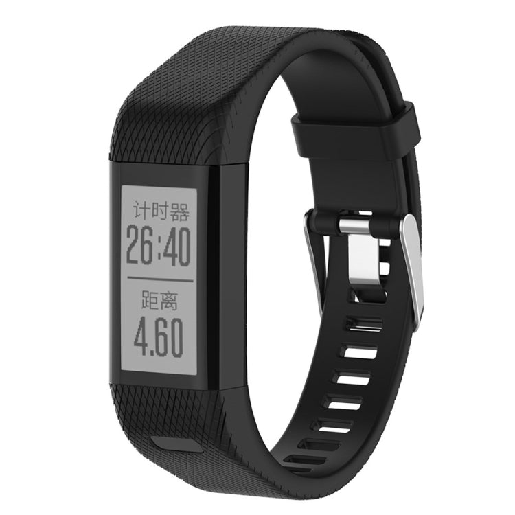 Black silicone smartwatch band with textured strap and metal buckle