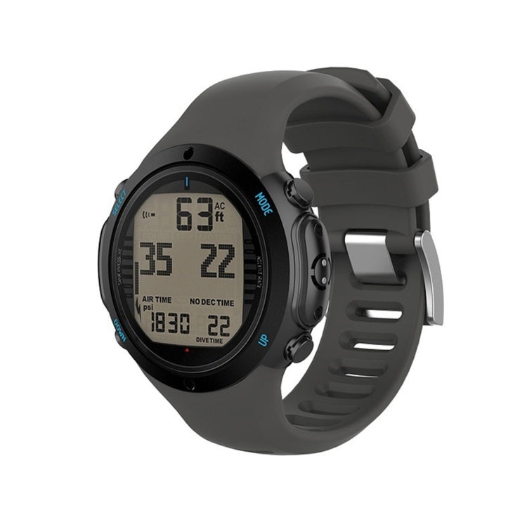Black silicone smartwatch watch band with adjustable clasp and digital watch face