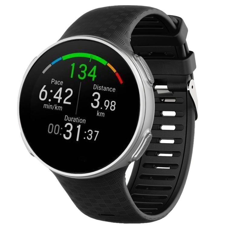 Polar Vantage V silicone watch band in black, with metal buckle and watch case