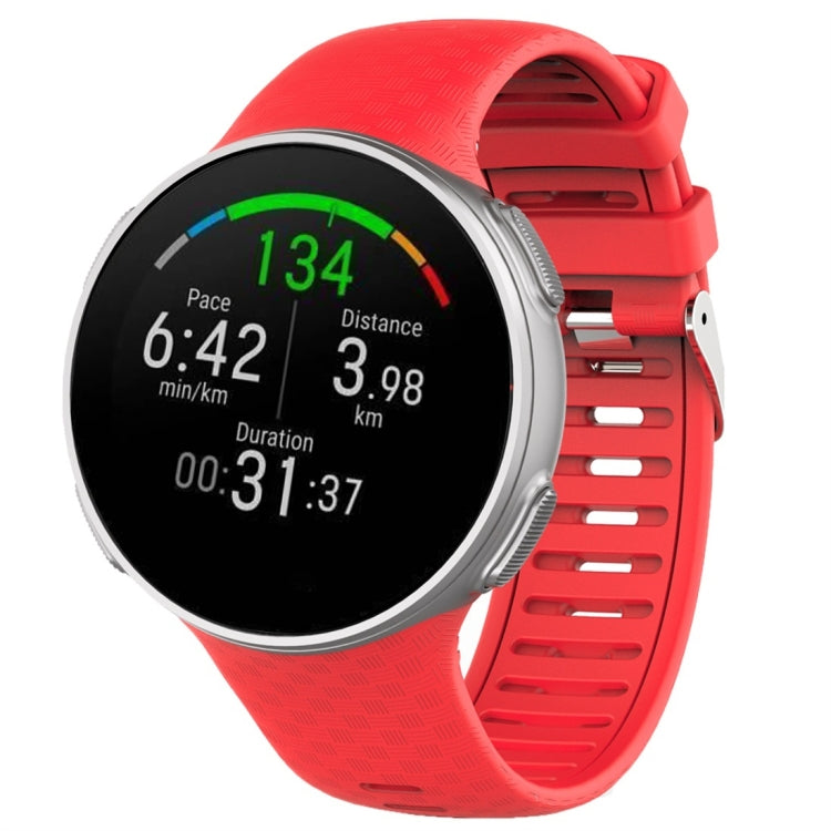 Polar Vantage V silicone watch band in red, with metal buckle and watch case