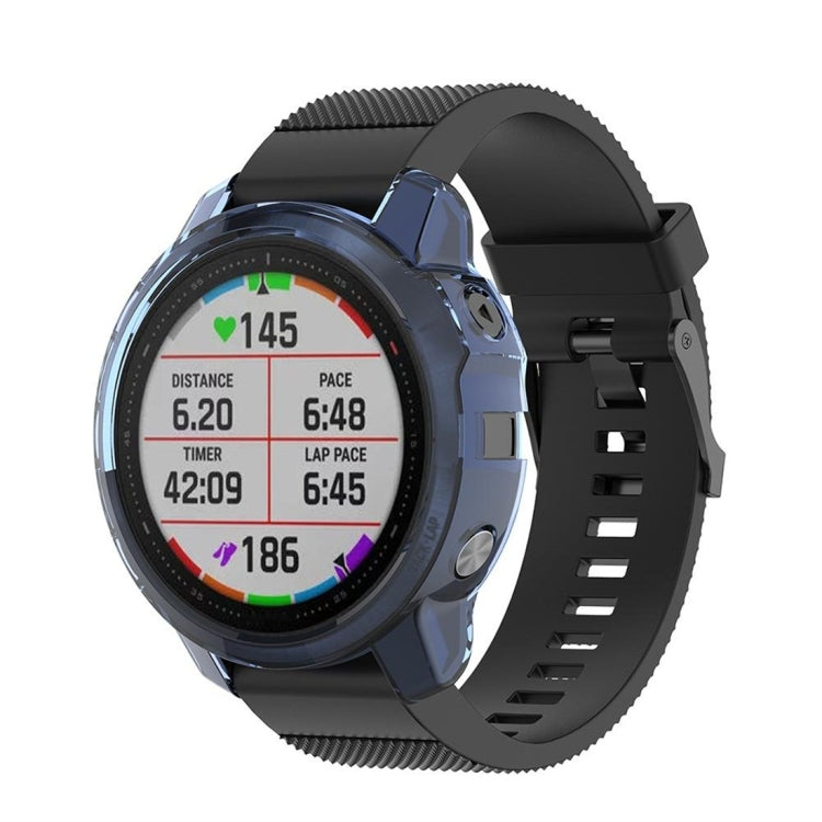 TPU half-coverage smartwatch case, dark blue transparent cover with black strap