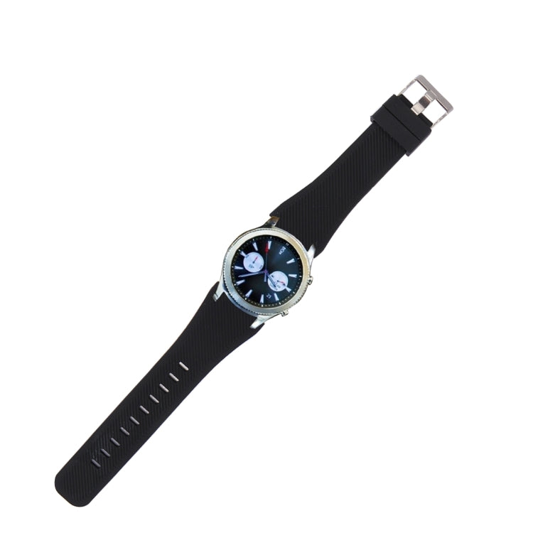 Black silicone watch band for Samsung Gear S3 Classic, metal buckle, ribbed strap