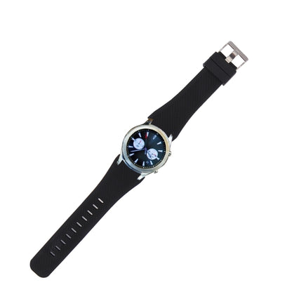 Black silicone watch band for Samsung Gear S3 Classic, metal buckle, ribbed strap