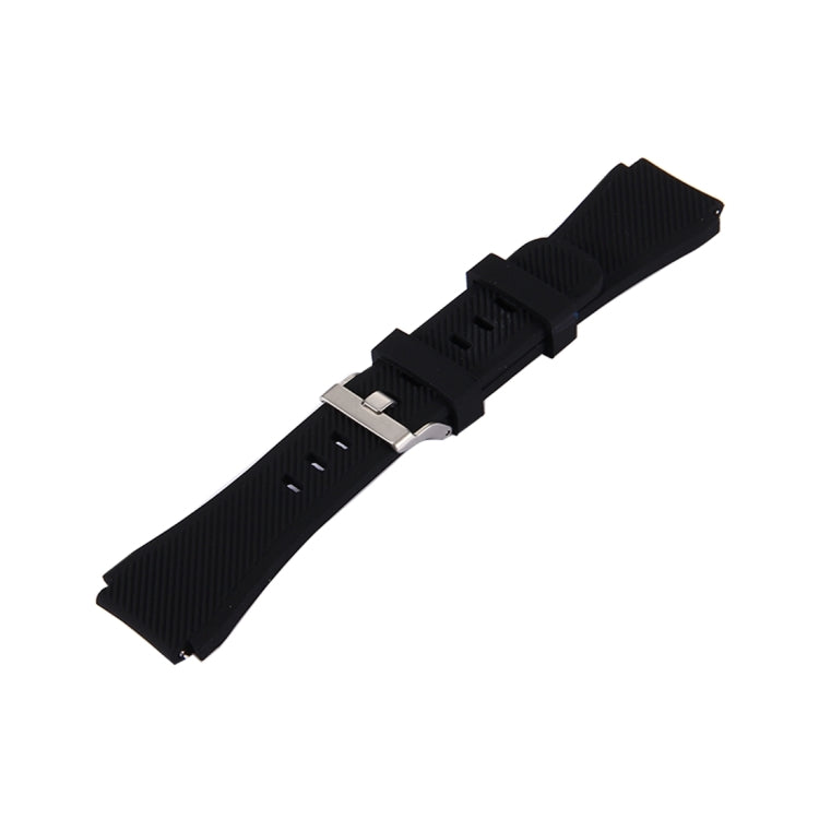 Black silicone watch band with metal buckle and ribbed texture for Gear S3