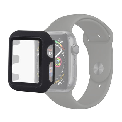 Black PC and glass protective case for 44mm Apple Watch with screen cutout