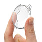 Transparent TPU watch case flexed by hands with clear round protective cover