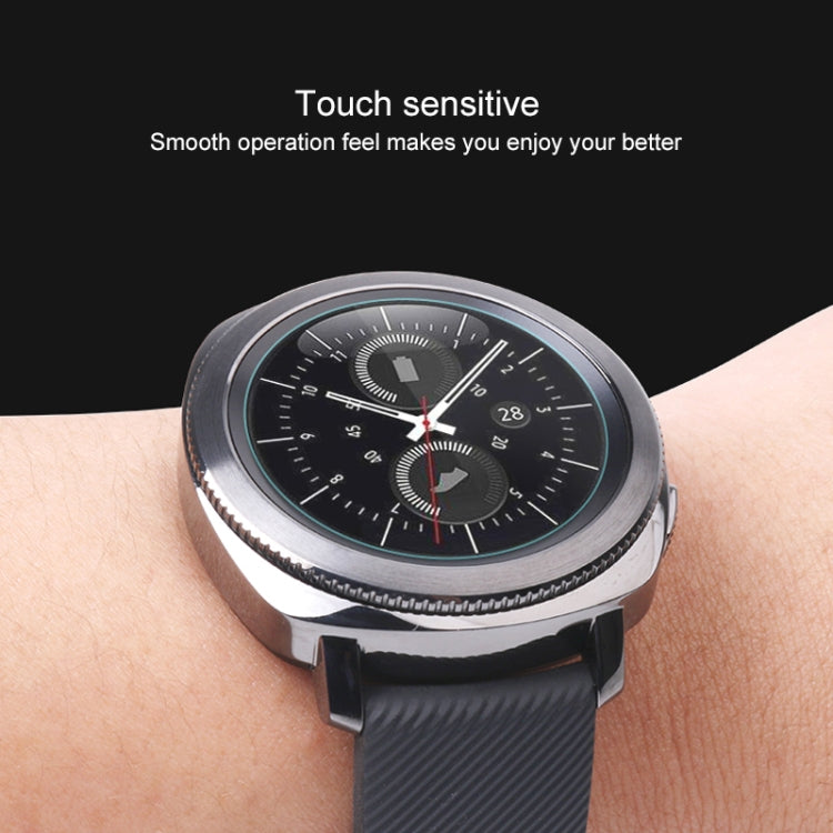29mm tempered glass watch screen protector on wrist-worn black watch with clear film