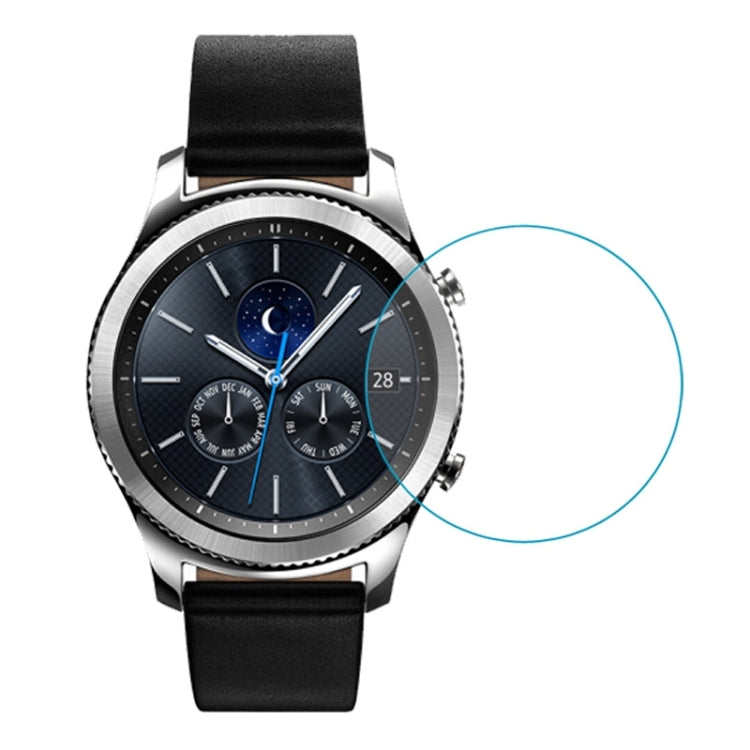 Tempered glass screen protector film shown on a black smartwatch front view