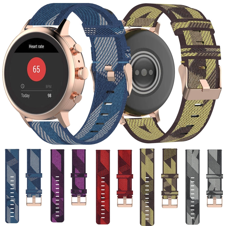 Blue stripe weave nylon smartwatch wrist strap with metal buckle and keeper