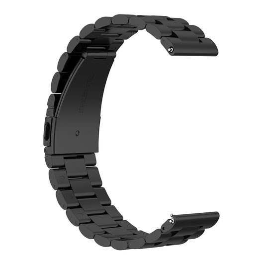 Black stainless steel watch band shown open, with link segments and clasp.