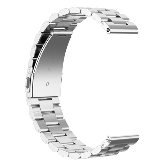 Silver metal watch strap, curved link band with clasp and attachment posts