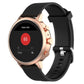 18mm textured silicone smartwatch wrist band in black with rose-gold case and clasp