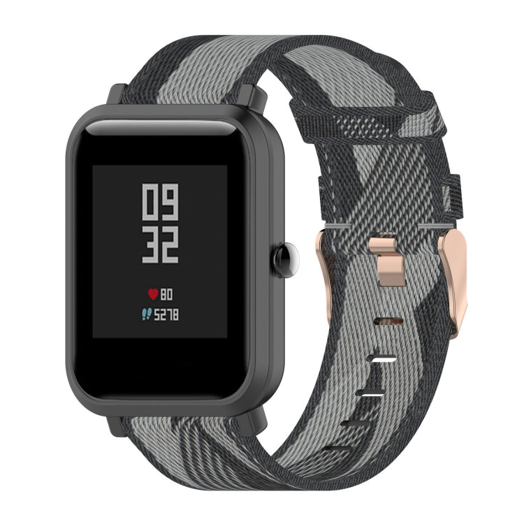 Grey 20mm stripe weave nylon watch band with adjustable buckle for smartwatch