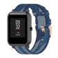 Blue 20mm stripe weave nylon watch band with adjustable rose-gold buckle