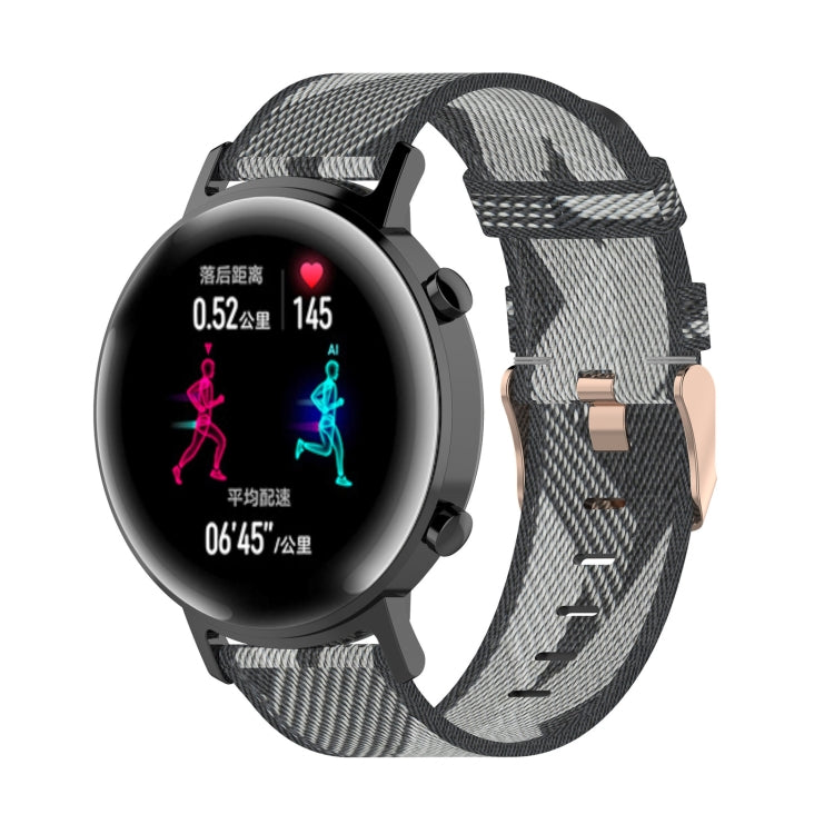 Nylon watch band with grey stripe weave, metal buckle and adapter connectors