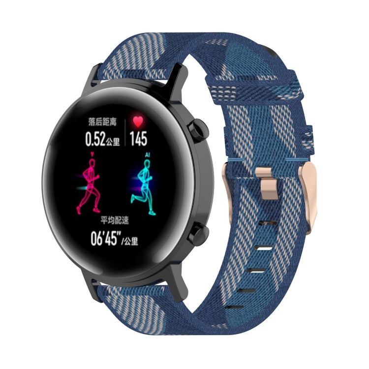 Nylon watch band with blue stripe weave, metal buckle and adapter connectors