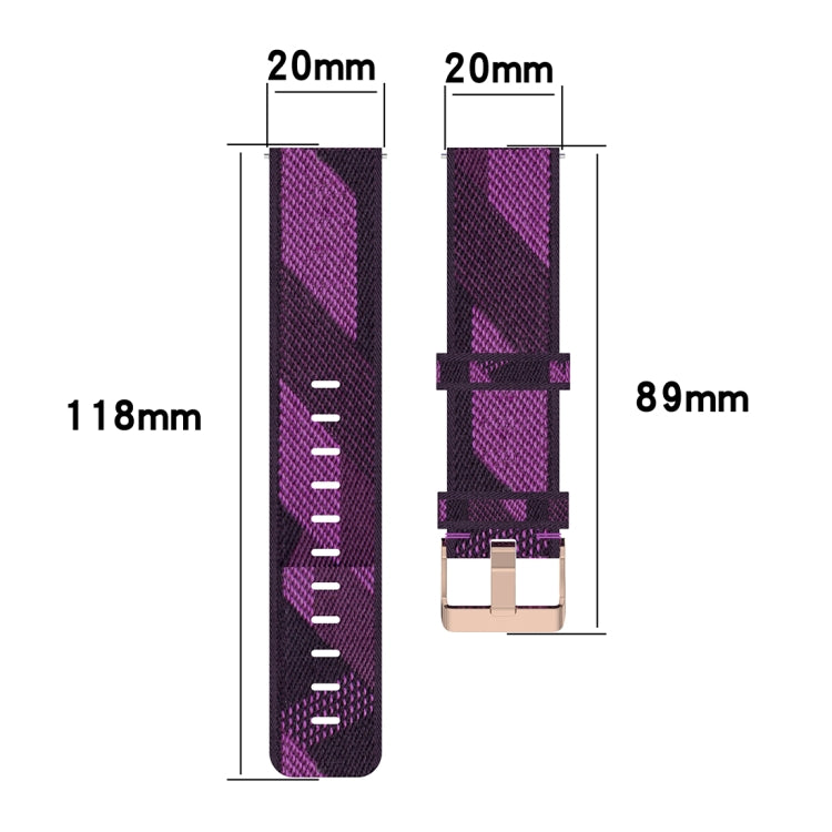 Purple stripe nylon watch band dimensions, 20mm width and 118mm length for sizing