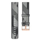 Grey nylon stripe-weave watch band with metal buckle and length adjustment holes