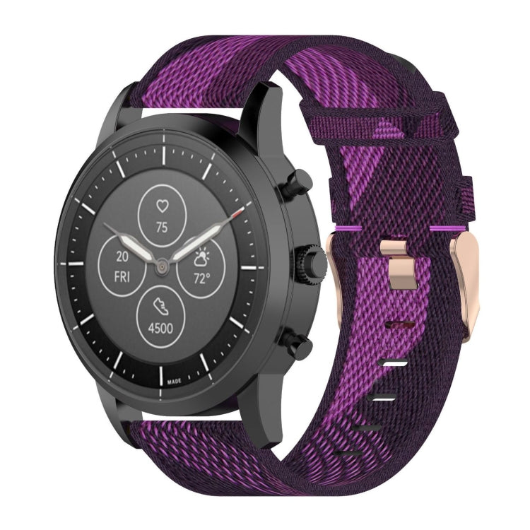 22mm stripe weave nylon watch band, purple with metal buckle and adjustment holes