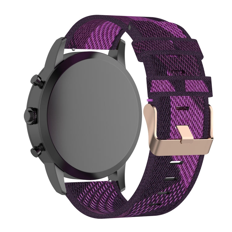 22mm purple stripe weave nylon watch band with metal buckle and perforated strap holes