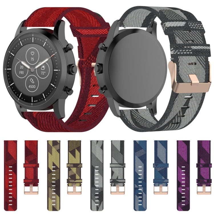 22mm striped nylon watch bands with metal buckle, red and dark grey shown
