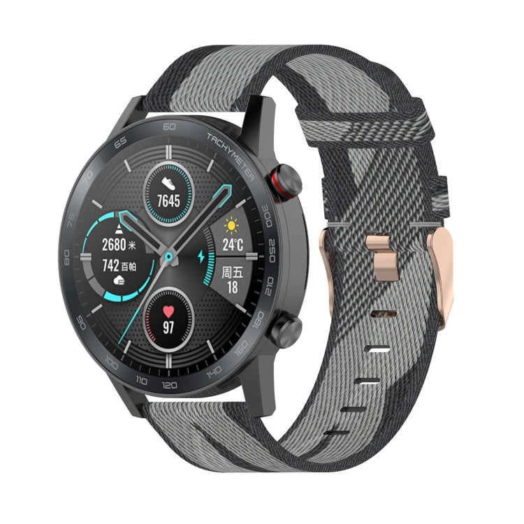 22mm stripe weave nylon watch band, grey, with metal buckle and adjustment holes