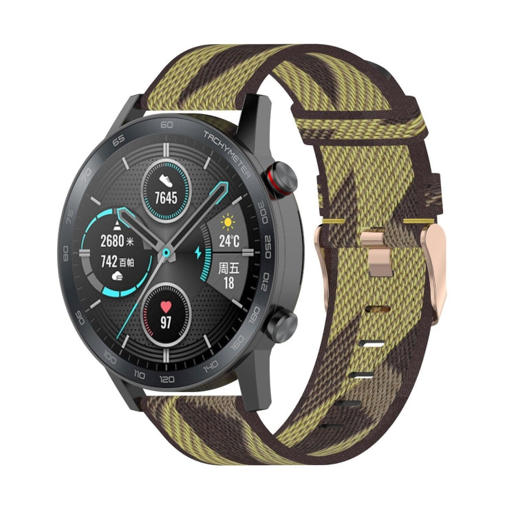 22mm stripe weave nylon watch band in yellow with metal buckle and adjustment holes