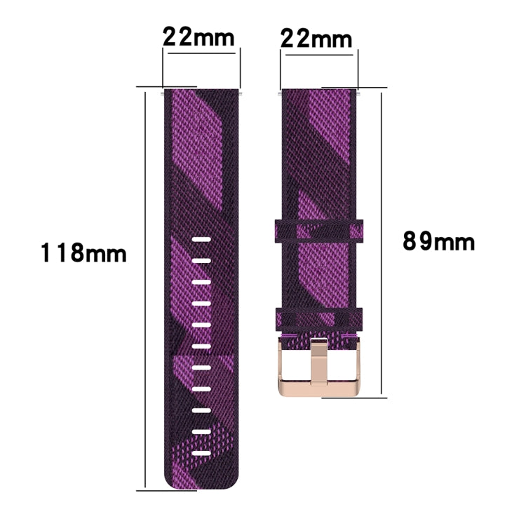 22mm woven nylon watch band dimensions: 118mm length, 89mm strap end