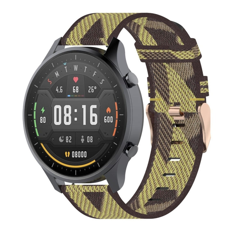 Yellow and brown camo woven nylon watch strap band with metal buckle