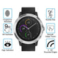 Curved tempered glass screen protector with rounded edges over smartwatch face