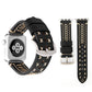 Genuine leather Apple Watch band, black strap with tan stitched cutout and X-cross pattern