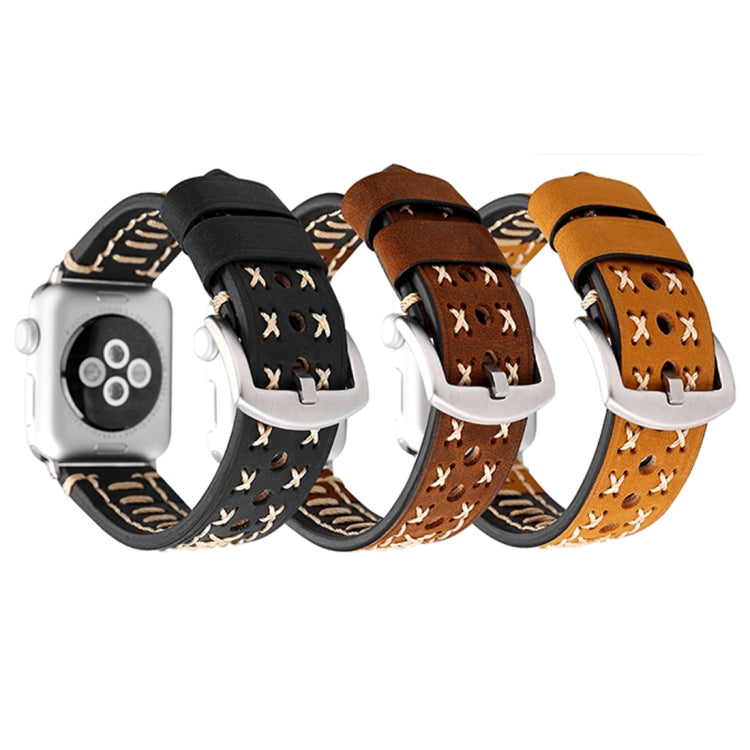 Genuine leather Apple Watch bands set, black and brown colors with contrast stitched patterns