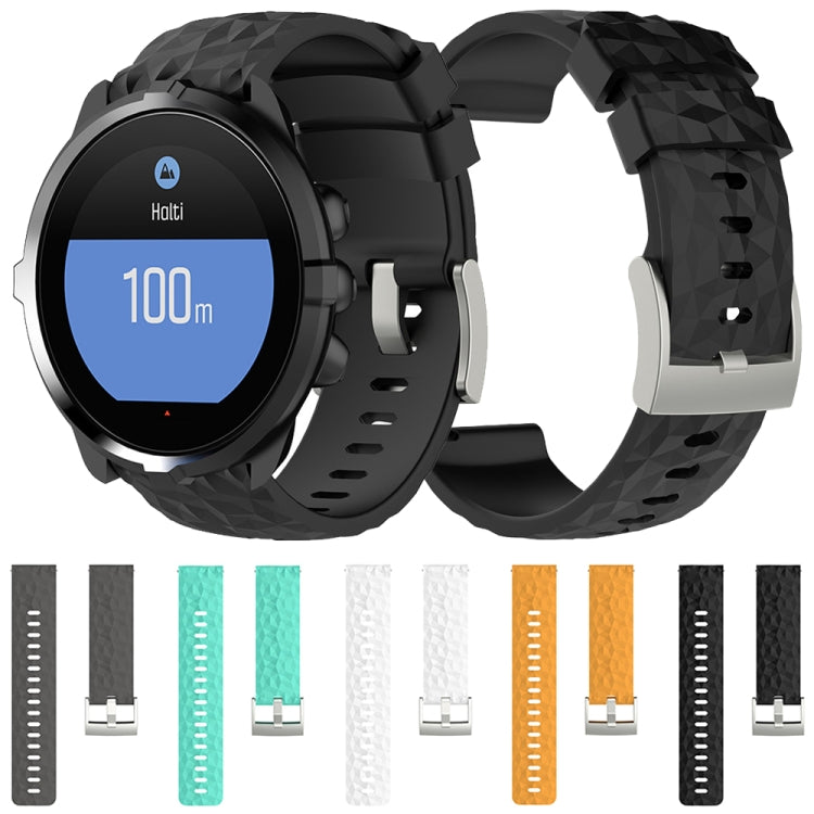 Silicone watch band in black on SUUNTO watch; shows several band color options
