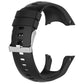Black silicone watch band with metal clasp and perforated strap holes.