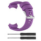 Purple silicone watch band with metal pin inserts and strap adjustment holes