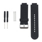 Black silicone sport watch band with perforated strap holes and metal buckle.