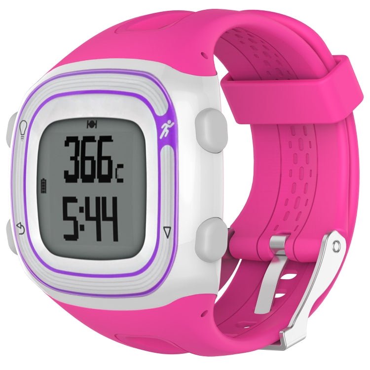 Pink and white silicone sport watch with rectangular digital display and purple border