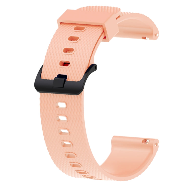 Peach-pink silicone sport watch band with textured perforations and pin buckle, 20mm