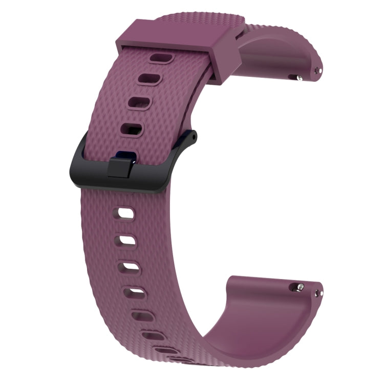Purple silicone sport watch band with perforated strap and pin buckle, 20mm