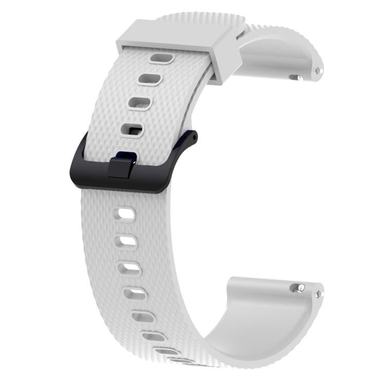 20mm silicone sport watch band, white with textured perforations and buckle.