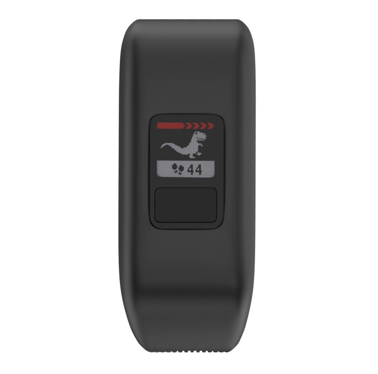 Black silicone sport watch band with front watch screen visible through panel