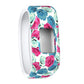 Floral rose-print silicone sport watch band with rectangular cutout and white edge