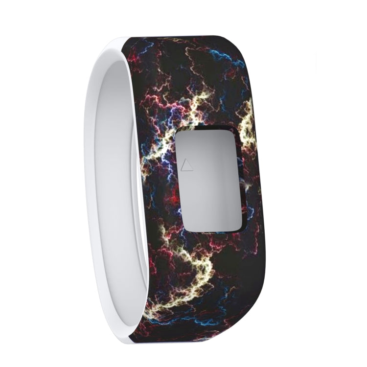 Black lightning-pattern silicone sport watch band with rectangular cutout and white edge